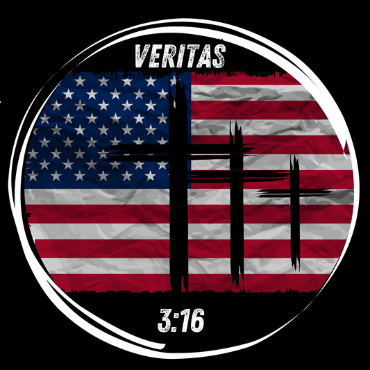 Veritas 3:16 - Flag & Calvary Short Sleeve T-Shirt